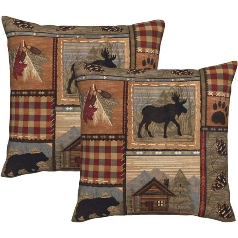 Set of 2 Square 18x18 inch Retro Brown Throw Pillow Covers Rustic Lodge